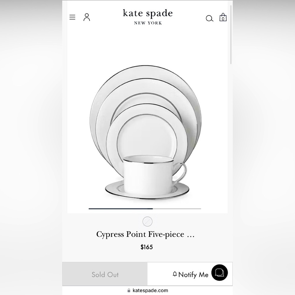 Kate Spade Cyprus Point China - 5 piece place setting. Discontinued. NWT
